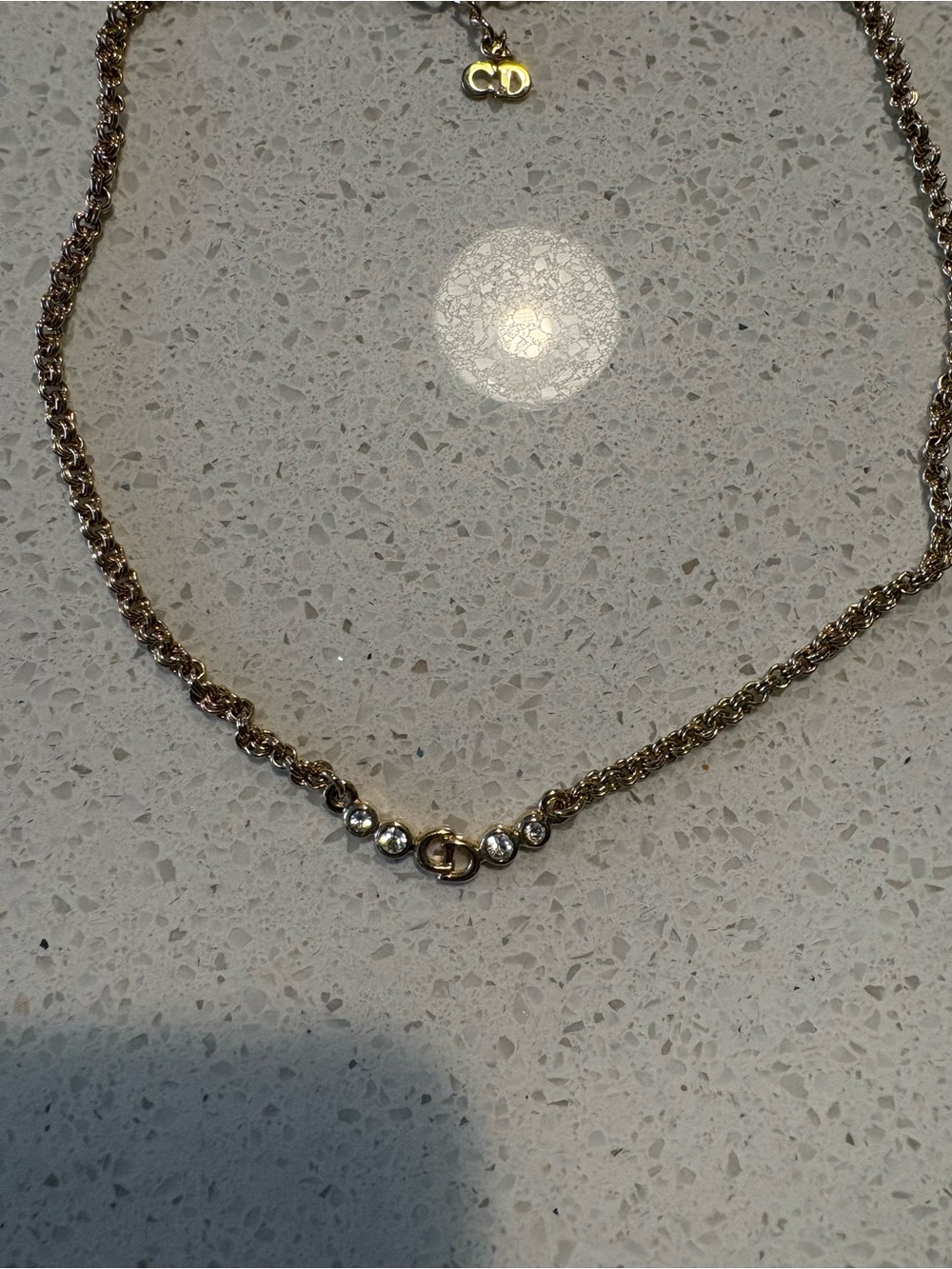 Dior Gold Chain Necklace with Crystal-Set Center and CD Charm